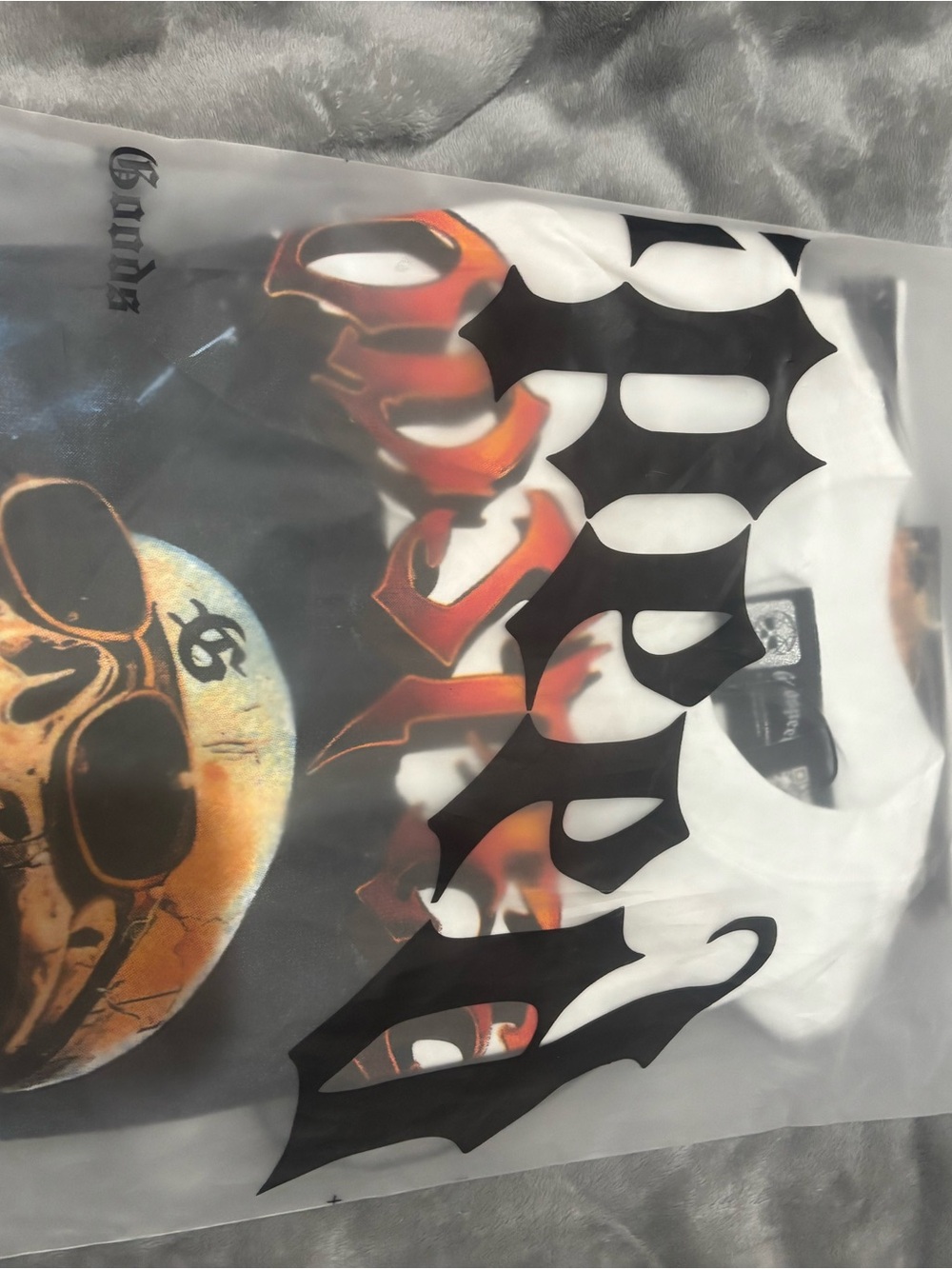 Graphic White Men's Tee with Black & Orange Skull Print